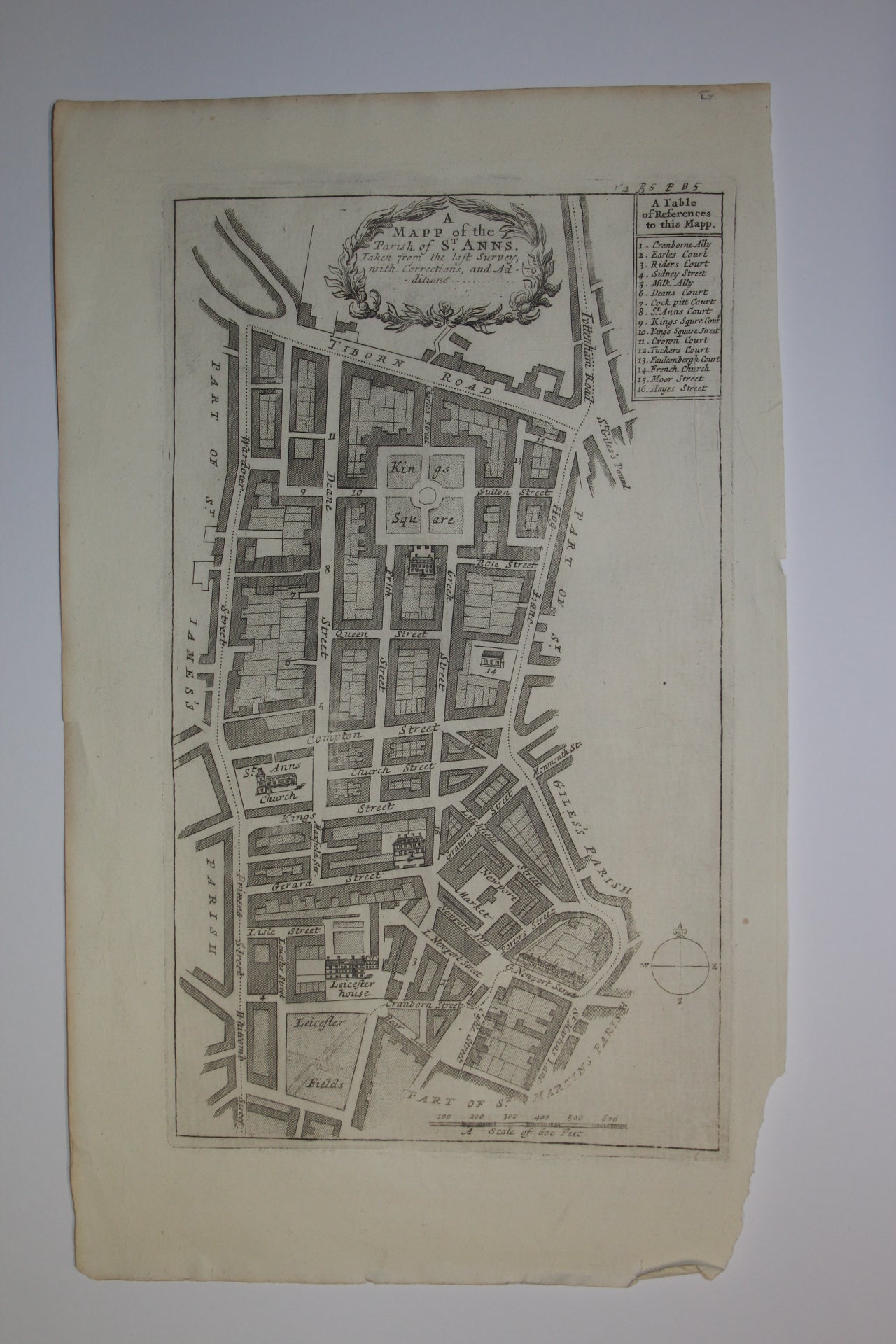 St Anne's Parish Soho London antique map 1720
