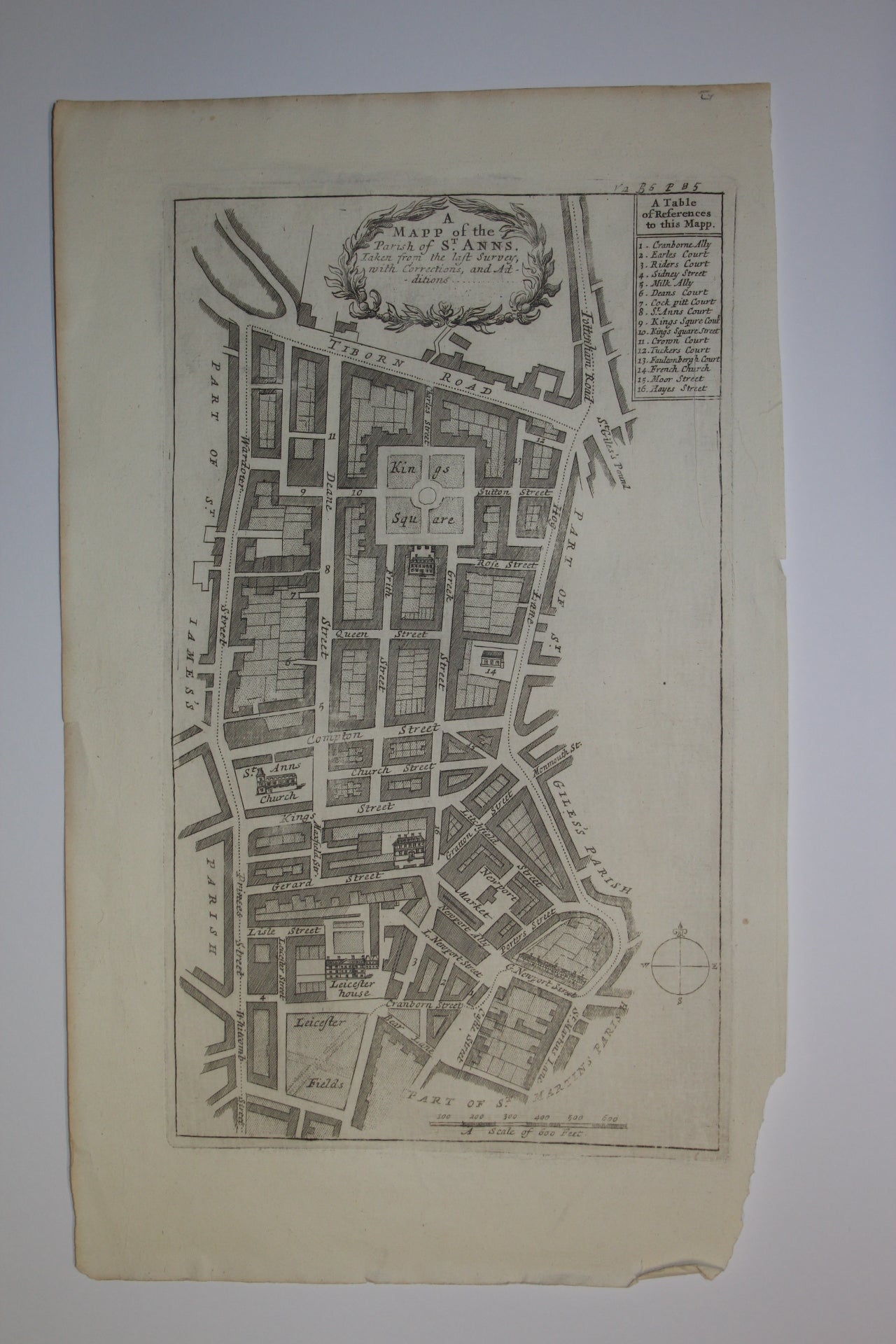 St Anne's Parish Soho London antiquev map 1720