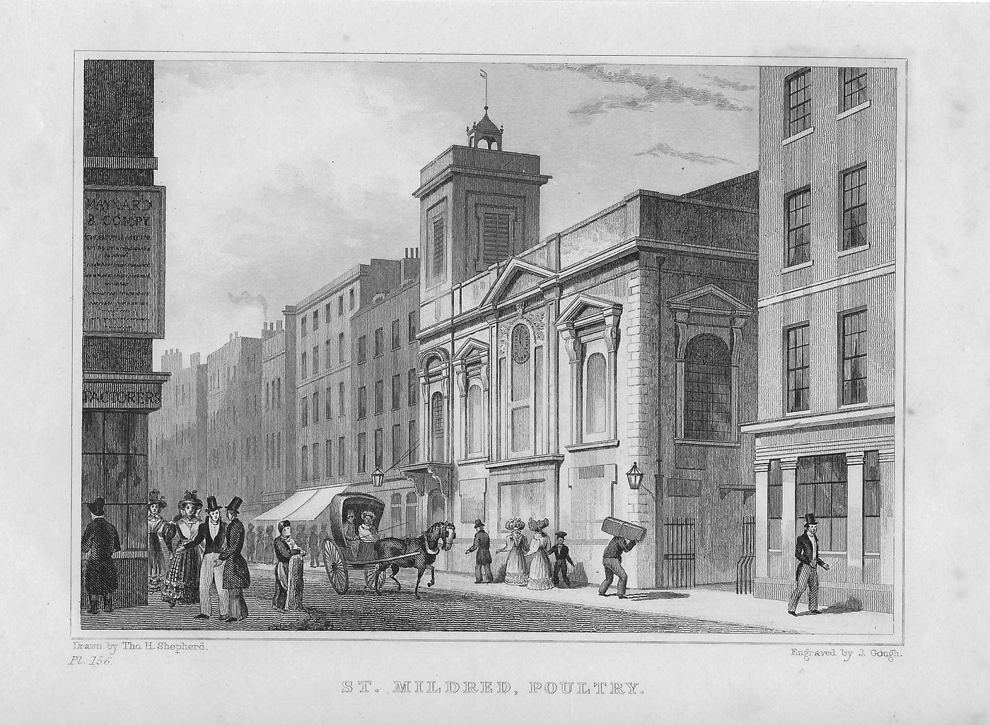 St Mildred Church Poultry London antique print 1830