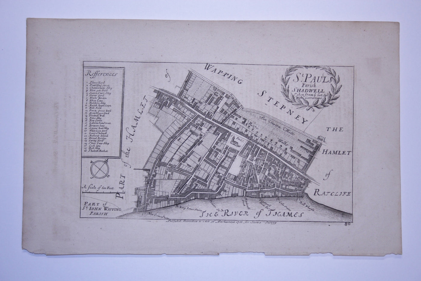 St Paul's Parish Shadwell antique map 1755