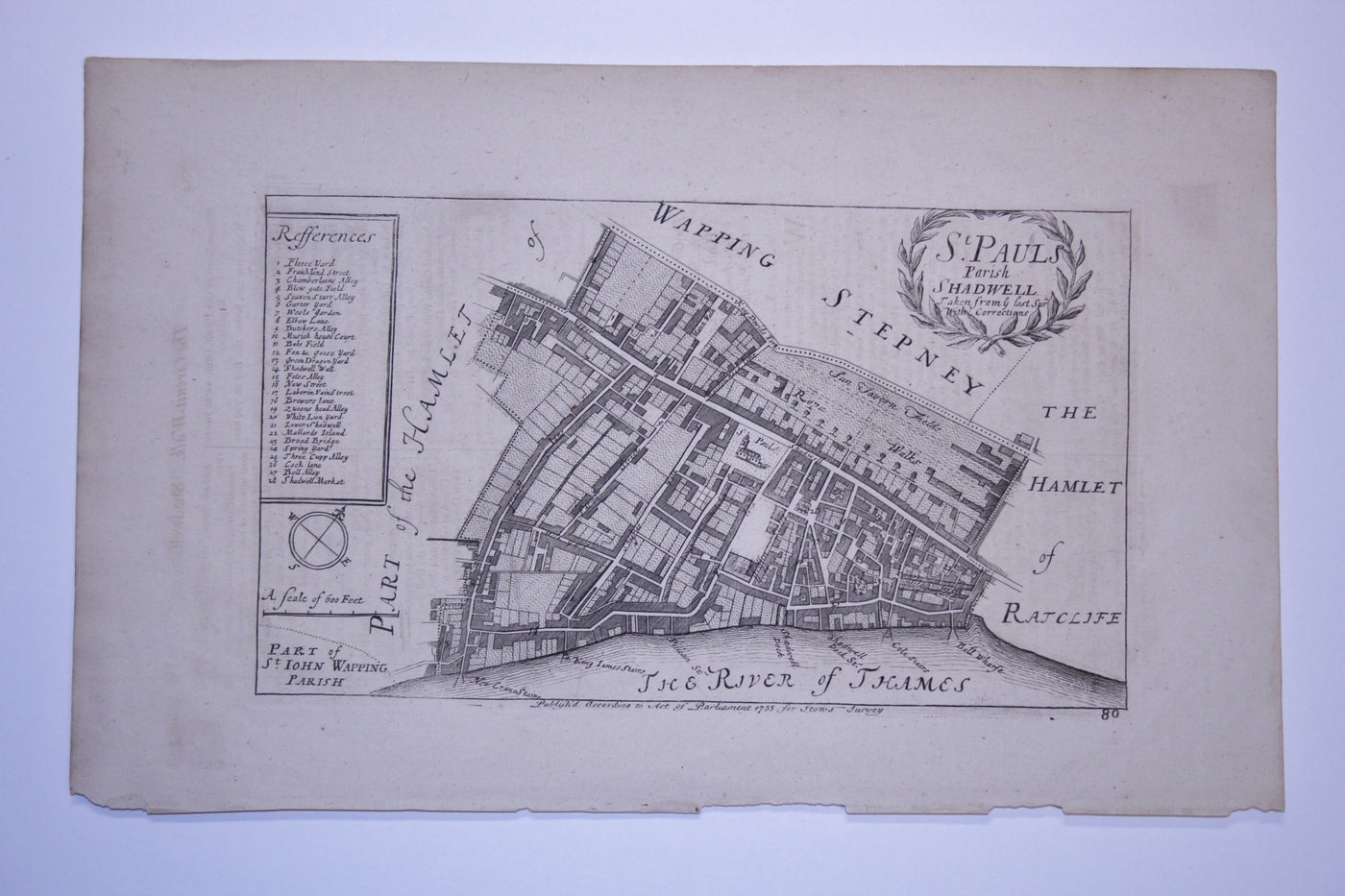 St Paul's Parish Shadwell antique map