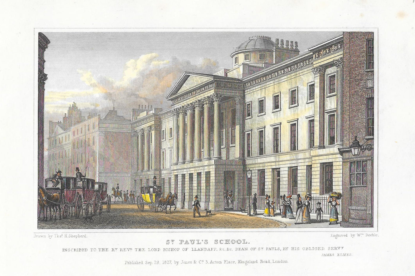 St Paul's School London antique print 1830