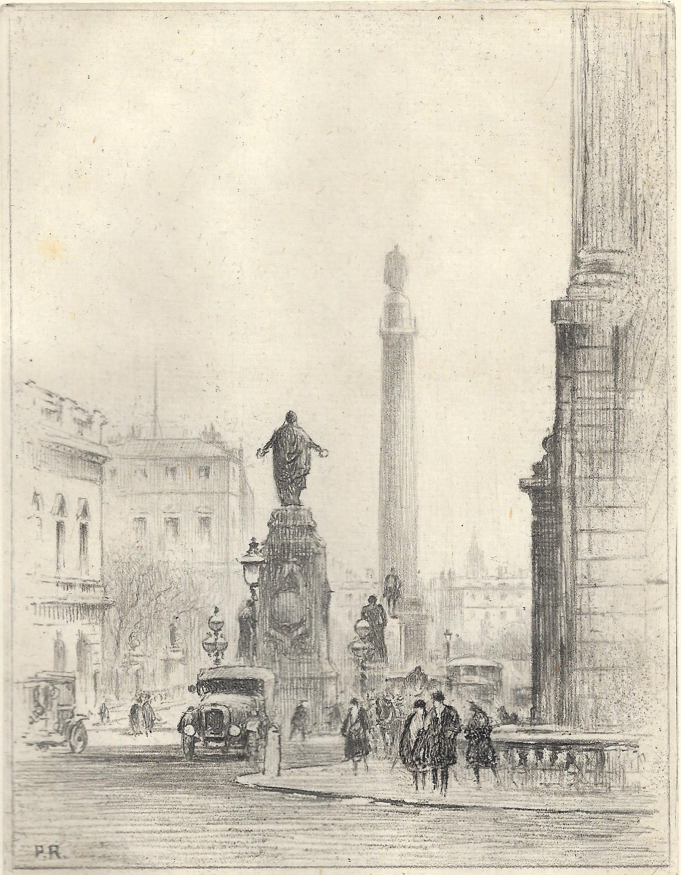 Waterloo Place, London, 1927. Original etching by Percy Robertson. Published 1930.
