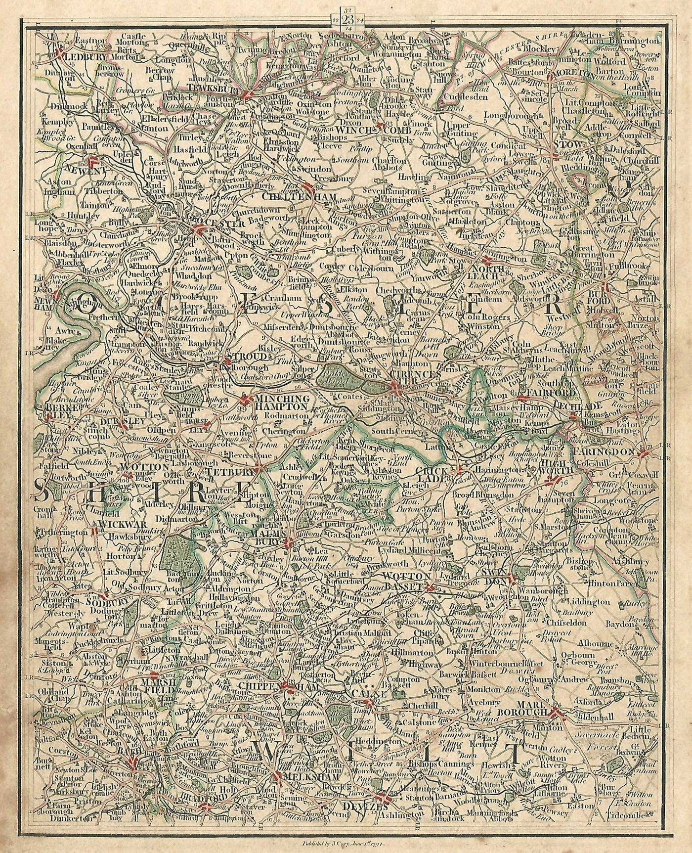 Wiltshire Somerset Gloucestershire antique map published 1794