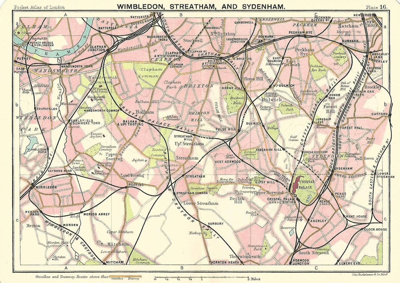 Wimbledon Streatham Sydenham antique map 1914